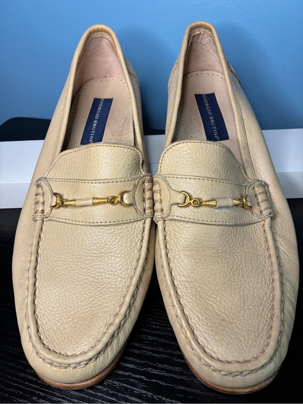 Giorgio Brutini Cream Pebbled Leather Bit Loafers